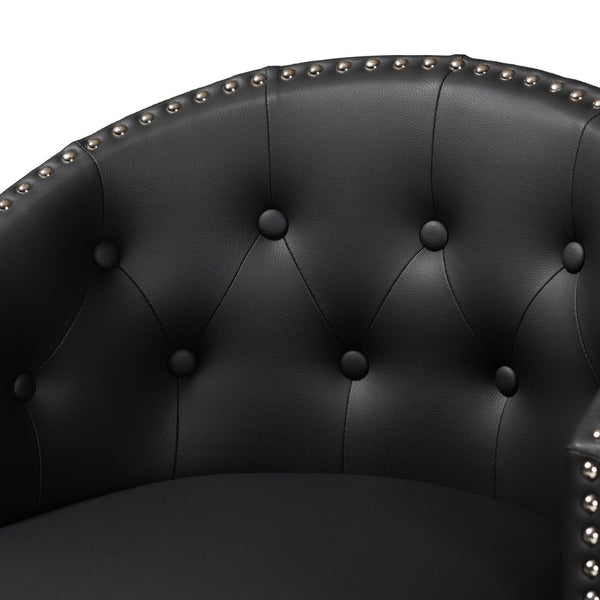 Baxton Studio Baxton Studio Theron Mid-Century Swivel Counter Stool Set with Espresso Wood Frame & Tufted Back Black BBT5210C-Black/Dark Brown-CS