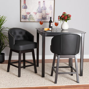 Baxton Studio Baxton Studio Theron Mid-Century Swivel Counter Stool Set with Espresso Wood Frame & Tufted Back Black BBT5210C-Black/Dark Brown-CS