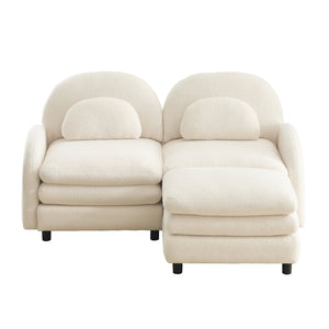 English Elm Teddy Fleece Modular Loveseat with Ottoman Curved Sculptural Sofa for Living Room Beige White W5656S00075