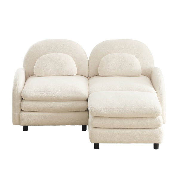 English Elm Teddy Fleece Modular Loveseat with Ottoman Curved Sculptural Sofa for Living Room Beige White W5656S00075
