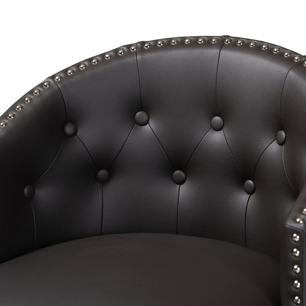 Baxton Studio Baxton Studio 2-Piece Swivel Counter Stool Set in Dark Brown Faux Leather with Espresso Wood Finish BBT5210C-Brown/Dark Brown-CS