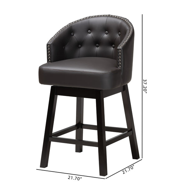 Baxton Studio Baxton Studio 2-Piece Swivel Counter Stool Set in Dark Brown Faux Leather with Espresso Wood Finish BBT5210C-Brown/Dark Brown-CS