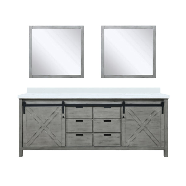 English Elm Ash Grey Double Bath Vanity with Cultured Marble Top, Soft-Close Drawers, Mirrors, Spacious Storage B2731S00908