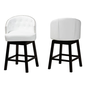 Baxton Studio Baxton Studio Theron Mid-Century Swivel Counter Stool Set with Espresso Wood Frame & Tufted Back White BBT5210C-White/Dark Brown-CS
