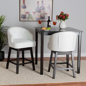 Baxton Studio Baxton Studio Theron Mid-Century Swivel Counter Stool Set with Espresso Wood Frame & Tufted Back White BBT5210C-White/Dark Brown-CS