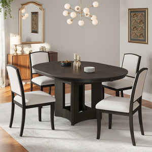 English Elm TOPMAX Solid Wood Extendable Round Dining Set for Small Spaces with 16" Removable Leaf and Cushioned Chairs Beige,Espresso SP000091AAP