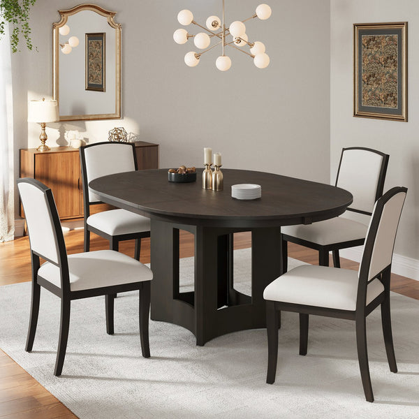 English Elm TOPMAX Solid Wood Extendable Round Dining Set for Small Spaces with 16" Removable Leaf and Cushioned Chairs Beige,Espresso SP000091AAP