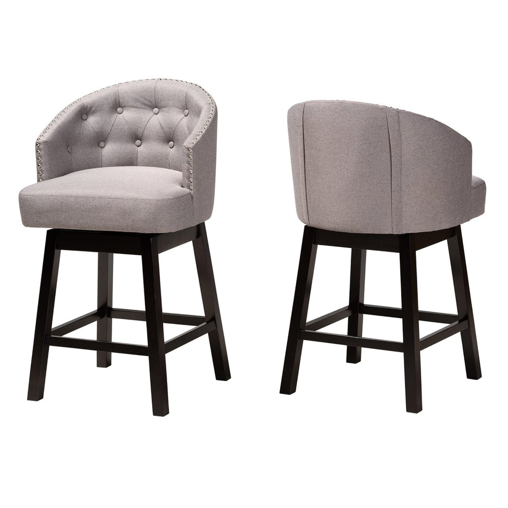 Baxton Studio Baxton Studio Theron 2-Piece Swivel Counter Stool Set - Mid-Century Grey Fabric & Espresso Wood Finish BBT5210C-Grey/Dark Brown-CS