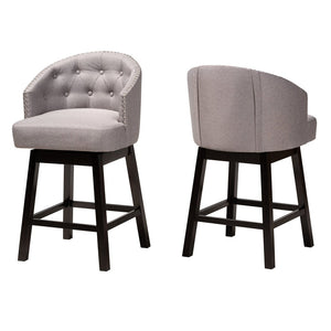 Baxton Studio Baxton Studio Theron 2-Piece Swivel Counter Stool Set - Mid-Century Grey Fabric & Espresso Wood Finish BBT5210C-Grey/Dark Brown-CS