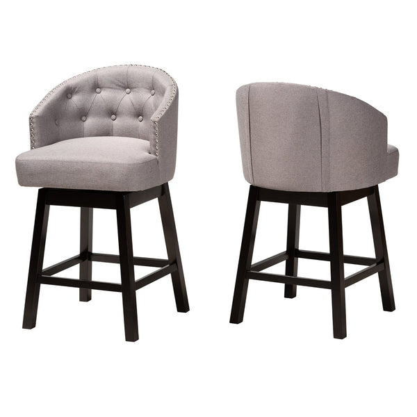 Baxton Studio Baxton Studio Theron 2-Piece Swivel Counter Stool Set - Mid-Century Grey Fabric & Espresso Wood Finish BBT5210C-Grey/Dark Brown-CS