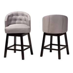 Baxton Studio Baxton Studio Theron 2-Piece Swivel Counter Stool Set - Mid-Century Grey Fabric & Espresso Wood Finish BBT5210C-Grey/Dark Brown-CS