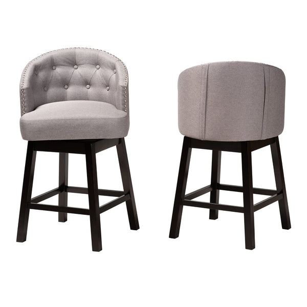 Baxton Studio Baxton Studio Theron 2-Piece Swivel Counter Stool Set - Mid-Century Grey Fabric & Espresso Wood Finish BBT5210C-Grey/Dark Brown-CS