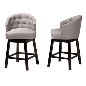Baxton Studio Baxton Studio Theron 2-Piece Swivel Counter Stool Set - Mid-Century Grey Fabric & Espresso Wood Finish BBT5210C-Grey/Dark Brown-CS
