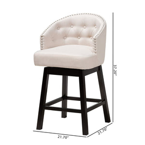 Baxton Studio Baxton Studio Theron Swivel Counter Stool Set - Mid-Century Light Beige & Espresso Wood Elegance BBT5210C-Light Beige/Dark Brown-CS