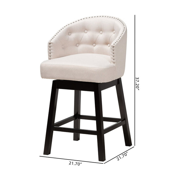 Baxton Studio Baxton Studio Theron Swivel Counter Stool Set - Mid-Century Light Beige & Espresso Wood Elegance BBT5210C-Light Beige/Dark Brown-CS