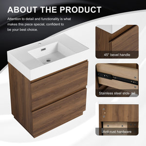 English Elm 30" Modern Bathroom Vanity With Undermount Sink, Double Drawer Storage & Waterproof Finish In Brown W1972S00007