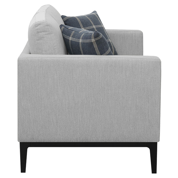English Elm Saba Two-Tone Light Grey Loveseat with Pillow Back, High Shelter Arms & Box Cushions, Black Base B062P357771