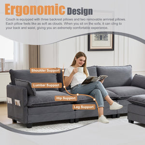 English Elm United We Win Modular Corduroy Sectional with Ottoman Low Profile Living Room Couch Gray W1568S00255