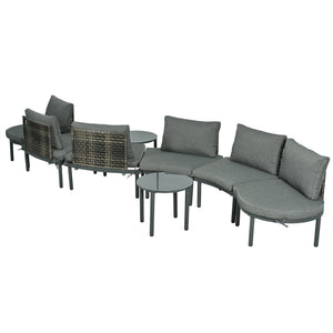 English Elm TOPMAX 8-Piece Patio Sofa Set with Modular Half-Moon Sectionals, Tempered Glass Tables, Cushioned Komfort Gray SP100029AAE