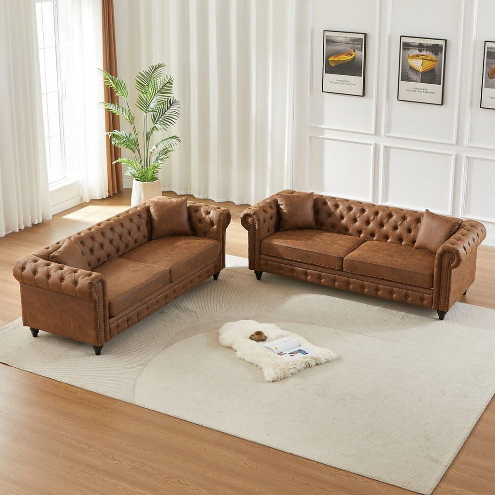 English Elm Fx Modular Six Seat Chenille Sectional Sofa with Gold Legs and Tufted Detail Brown W1926S00111