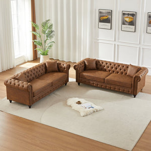 English Elm Fx Modular Six Seat Chenille Sectional Sofa with Gold Legs and Tufted Detail Brown W1926S00111