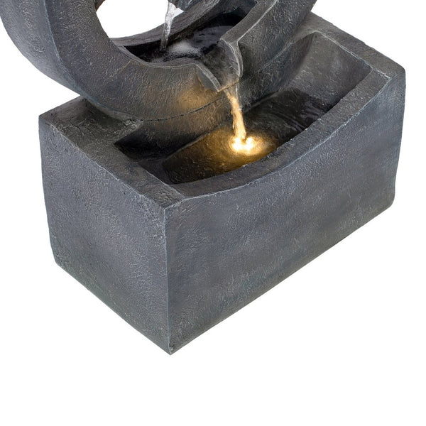 English Elm 26.77"h Gray Polyresin Tiered Cascading Outdoor Fountain with Warm Led Patio Accent N765P355054G