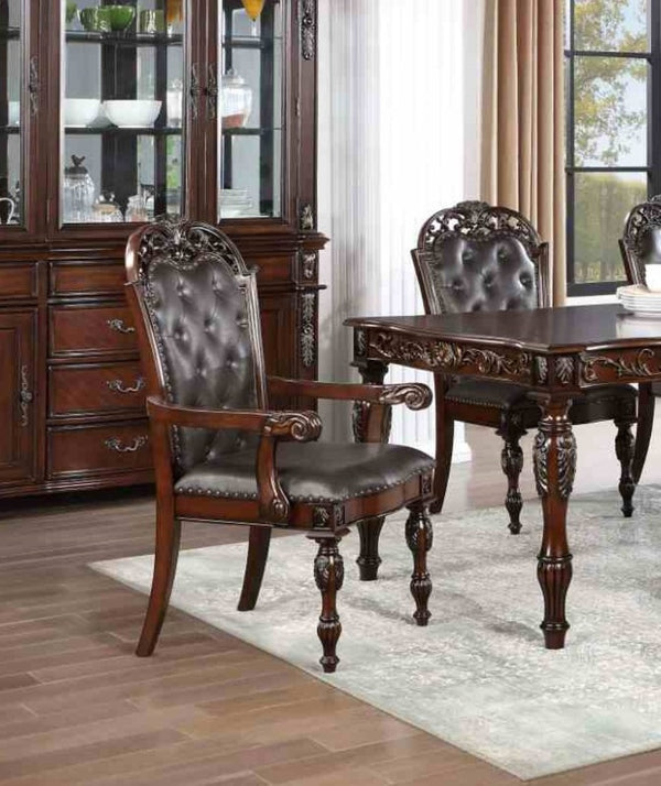 English Elm Traditional Elegant 2pc Arm Chair Set with Upholstered Seats, Ornate Corbels, Solid Rubberwood Finish Brown,Cherry,Espresso 46 L x 24 W x 16 H B2741P408854