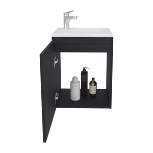 English Elm Saju 15.7" Floating One-Door Vanity Cabinet with Resin Sink, Black Wenge, Slim Modern Storage B200P335375