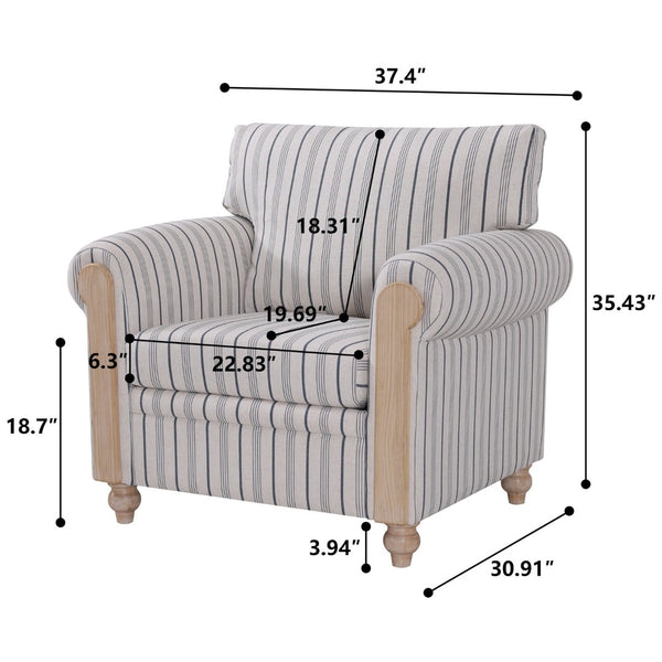 English Elm 1 Seater Pu Upholstered Roll Arm Chair Solid Wood Frame for Living Room Corner W680P409269