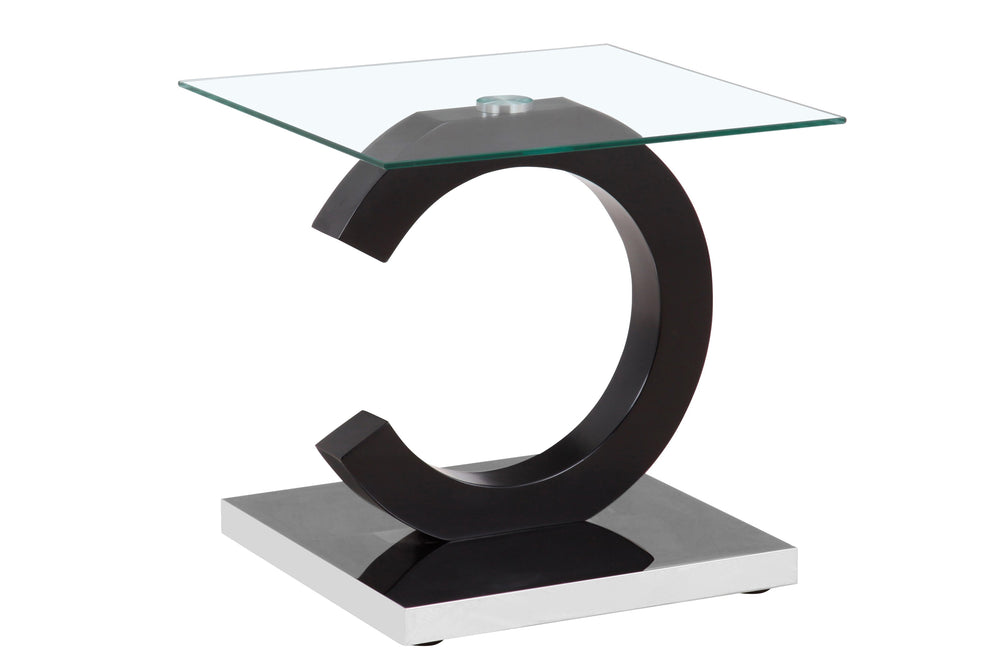 English Elm EVEREST Modern End Table with Glass Top, Matte Black Beveled Design, Solid Wood & MDF Construction B201S00066