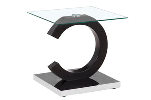 English Elm EVEREST Modern End Table with Glass Top, Matte Black Beveled Design, Solid Wood & MDF Construction B201S00066