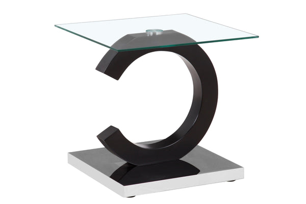 English Elm EVEREST Modern End Table with Glass Top, Matte Black Beveled Design, Solid Wood & MDF Construction B201S00066