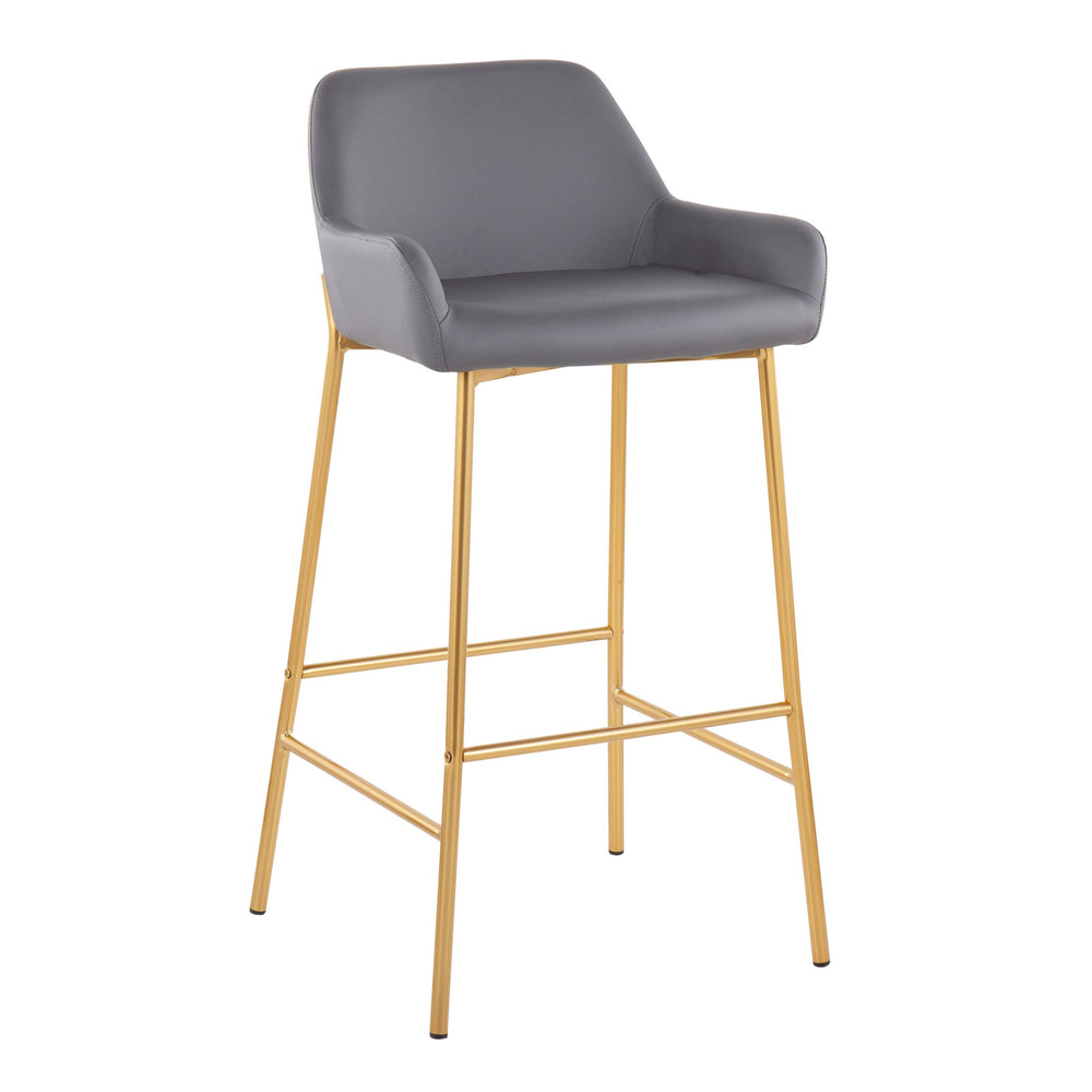 English Elm Daniella Glam Fixed-Height Bar Stool Set Of 2 In Gold Metal & Grey Faux Leather - Chic Comfort B202S00529