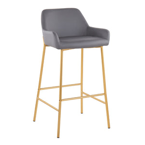 English Elm Daniella Glam Fixed-Height Bar Stool Set Of 2 In Gold Metal & Grey Faux Leather - Chic Comfort B202S00529