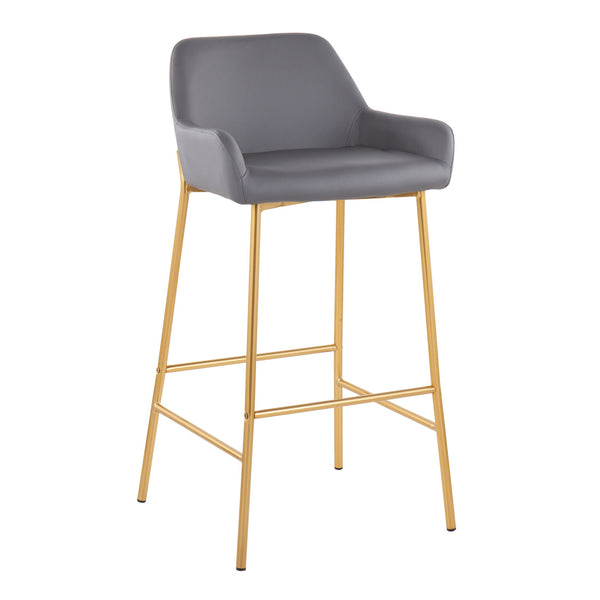 English Elm Daniella Glam Fixed-Height Bar Stool Set Of 2 In Gold Metal & Grey Faux Leather - Chic Comfort B202S00529