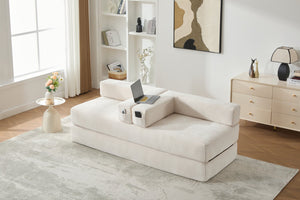 English Elm UNITED Folding Sofa Bed with Removable Cover Zipper, Chenille Memory Foam Sleeper for Small Spaces Beige W1568P293803