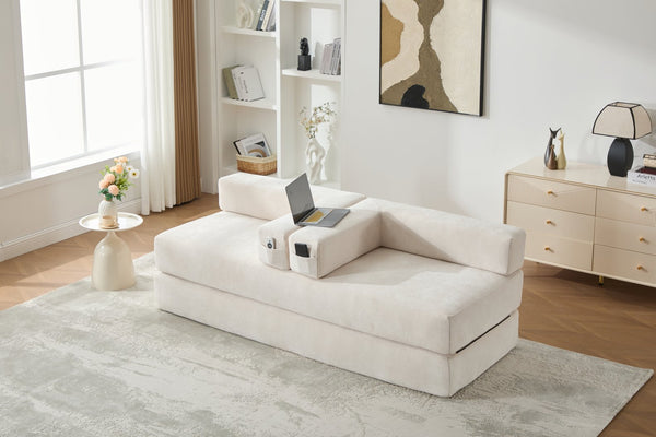 English Elm UNITED Folding Sofa Bed with Removable Cover Zipper, Chenille Memory Foam Sleeper for Small Spaces Beige W1568P293803