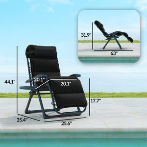 English Elm Reclining Folding Outdoor Lounge Chairs Set of Two with Cushions and Side Tray T3971P445296