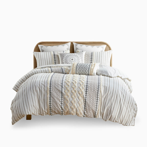 English Elm Full/Queen Imani Cotton Duvet Cover Set with Tufted Chenille Geometric Print, OEKO‑TEX Certified Comfort B03596527