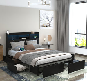 English Elm Queen Bed Frame With 6 Drawers, Headboard Charging Station, No Box Spring Needed, Noiseless Design W2129P387061-GIGA