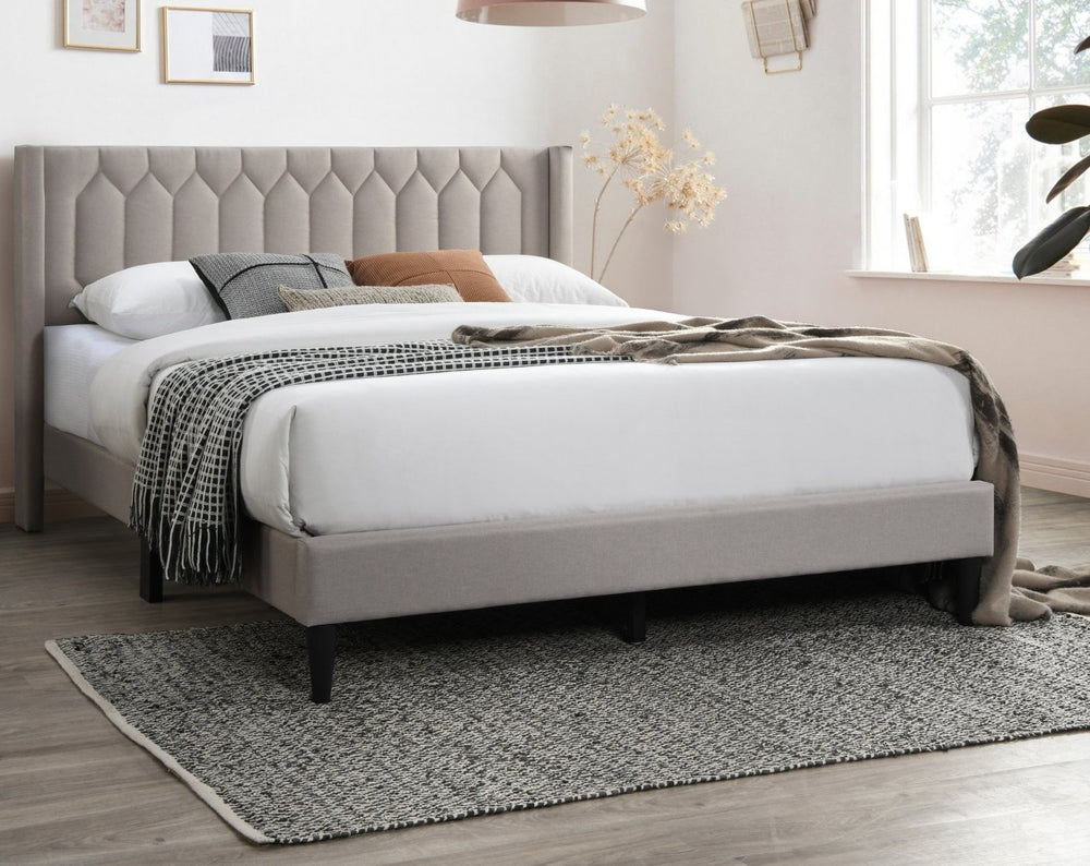 English Elm Modern Diamond Tufted Platform Bed Burlap Upholstered Frame for Loft Bedrooms Light Brown B011P418595
