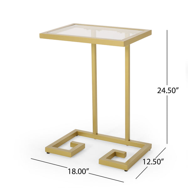 English Elm Christopher Knight Home® - END TABLE Gold C-Shape Modern Glam Iron Frame with Tempered Glass & Greek Accents, 18"W x 24.5"H 68988.00