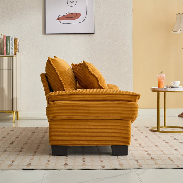 English Elm Corduroy Stylish Sleeper Sofa Loveseat with Dual-Layer Cushions & Two Support Pillows, Sturdy Frame Yellow W676P184141