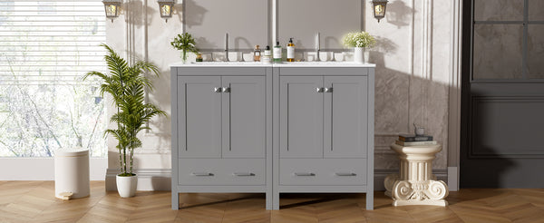 English Elm 48-Inch Modern Bathroom Vanity with Dual Ceramic Sinks, Ample Soft-Close Storage and Stylish Design Grey N729P000009E