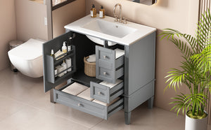 English Elm 30 30 Inch Bathroom Vanity with Ceramic Sink, Modern Compact 3-Drawer Storage Cabinet for Small Baths Grey N710P247499E