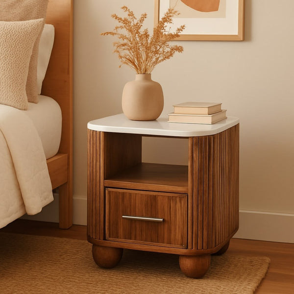 English Elm Artisan Solid Mango Wood Bedside Table Handcrafted Golden Teak Farmhouse Nightstand B182P434615