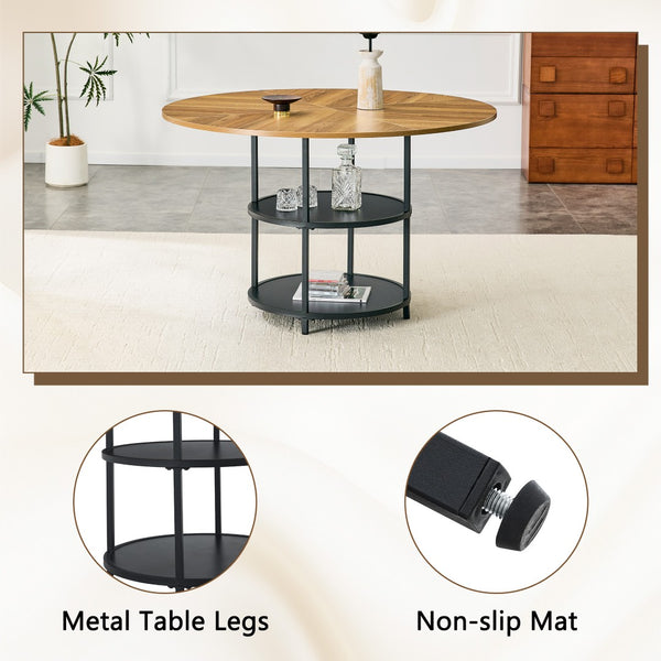 English Elm 47.3-inch Round Dining Table Two Tier Mdf Geometric Wood Black Seats Four W1151P428201