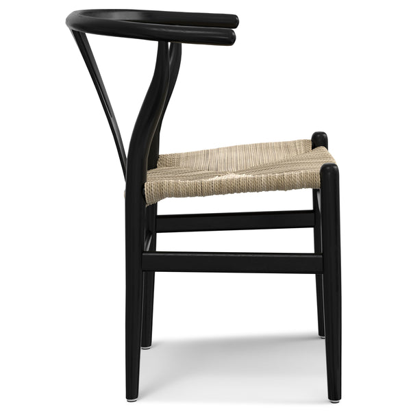 English Elm Hershey Dining Chair Set of 2 — Matte Beech Wood Wishbone-Inspired Seats with Handwoven Rope Comfort Black B136P266925