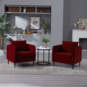 English Elm Accent Velvet Armchair Mid-century Modern Plush Seat with Metal Legs for Any Room Wine Red W3244P327125
