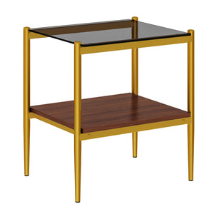 English Elm Set Of 2 Modern Rectangle End Tables With Gray Tempered Glass Top And Sturdy Mdf Storage Shelf W241P184252-GIGA